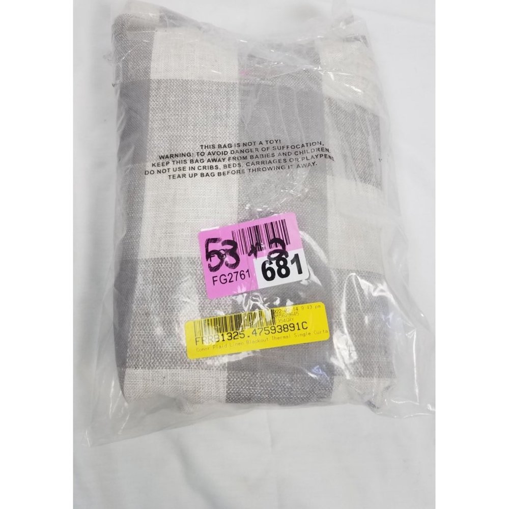 Grainger Grey Linen Buffalo Check 52x95 Blackout Rod/Tab Curtain Panel - Picture 4 of 4